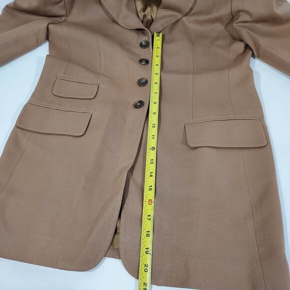EVAN-PICONE 1980's 4 Button Carmel Long Length Blazer Shoulder Pads Made In USA - Picture 11 of 16